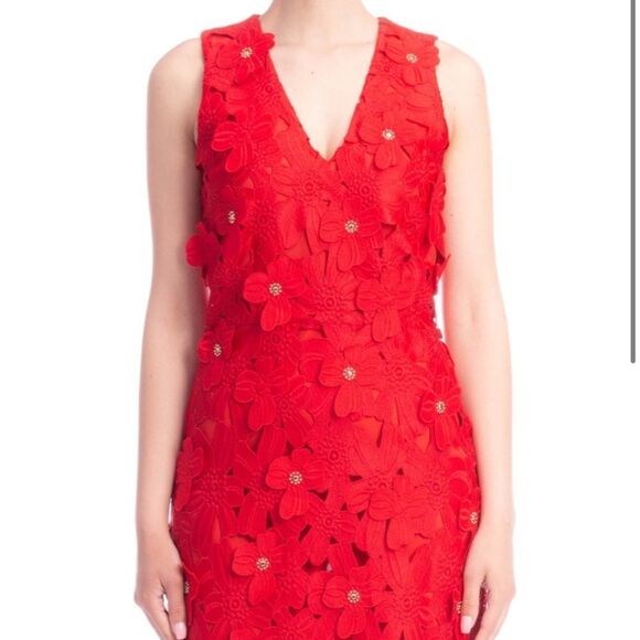 Michael Kors MINI DRESS W ITH FLORAL EMBROIDERY in RED. New $275 - Picture 1 of 9